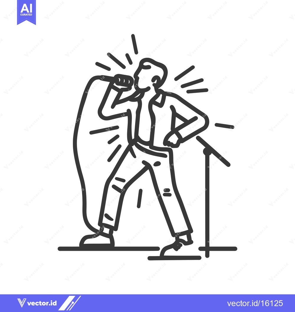 Premium Vector of A line drawing of a man singing with a microphone