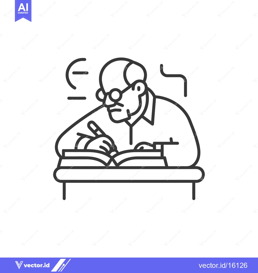 Premium Vector of A Line Drawing of a Man Writing at a Desk