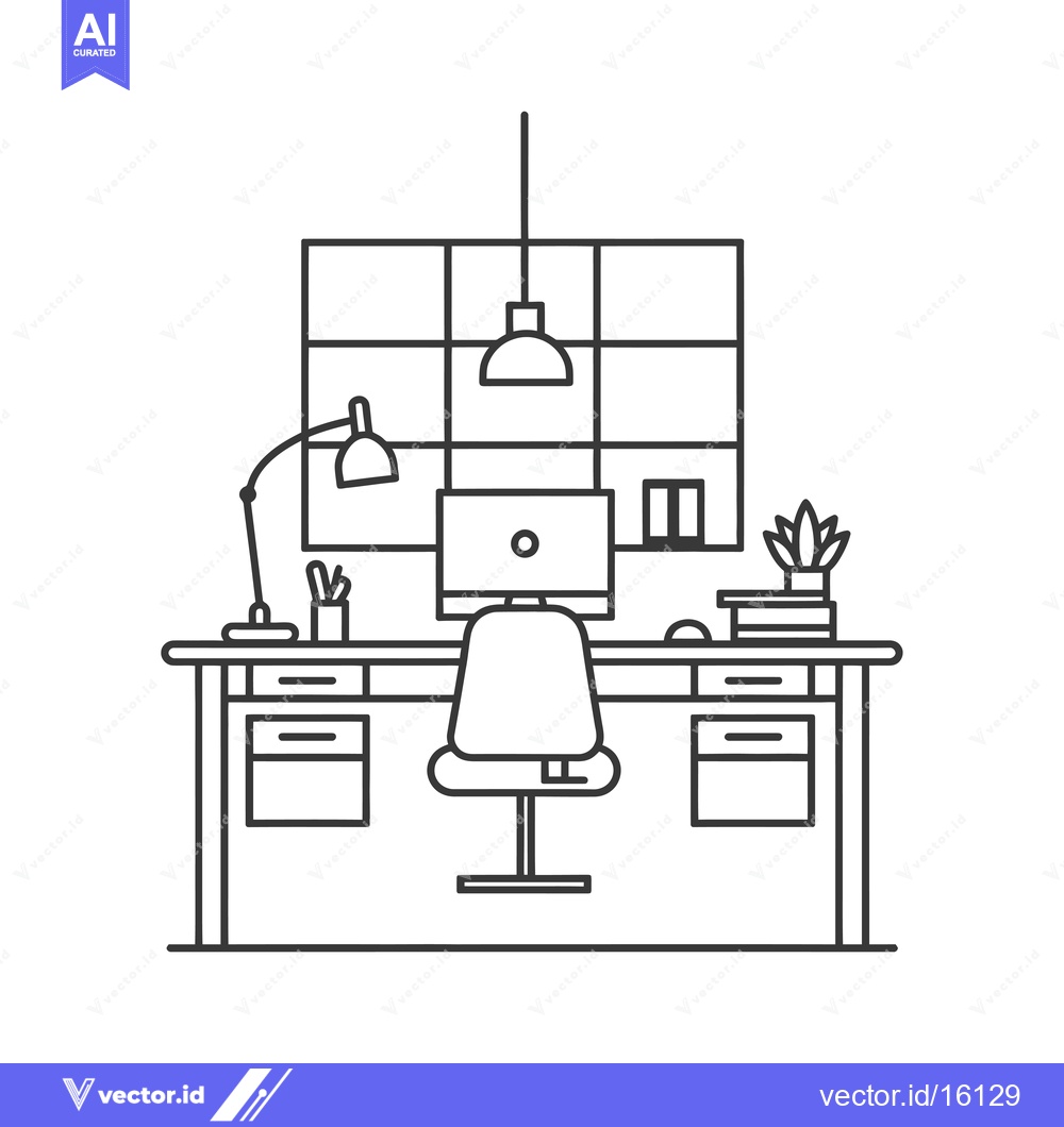 Premium Vector of A Line Drawing of a Modern Office Desk Setup