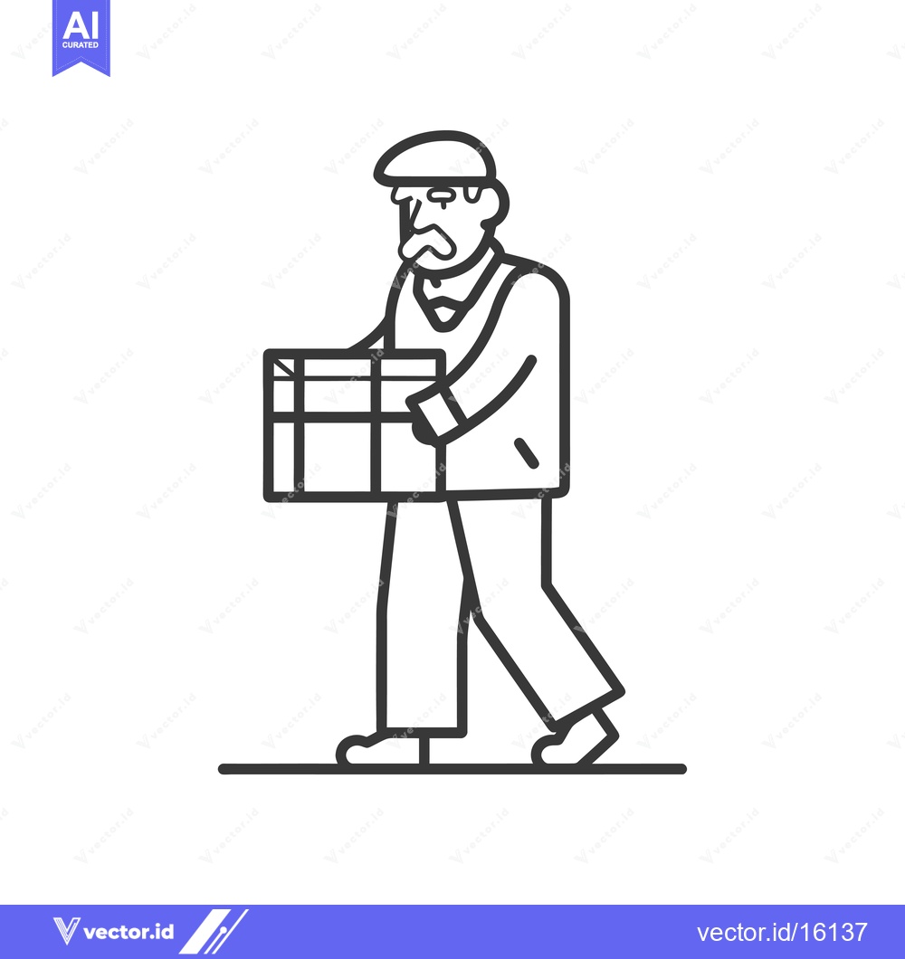 Premium Vector dari A Line Drawing of an Elderly Man Carrying a Box