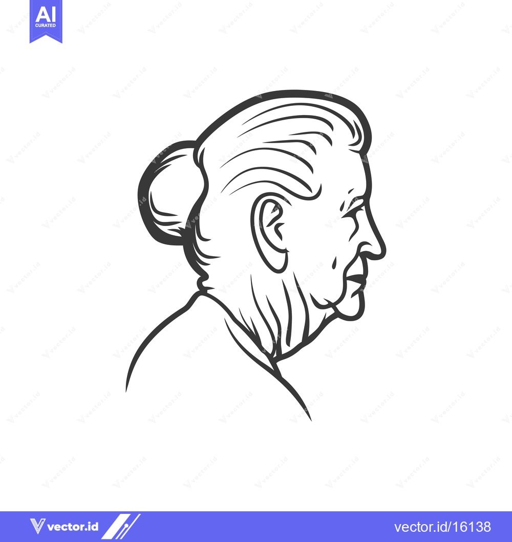 Premium Vector dari A Line Drawing of an Elderly Woman's Profile