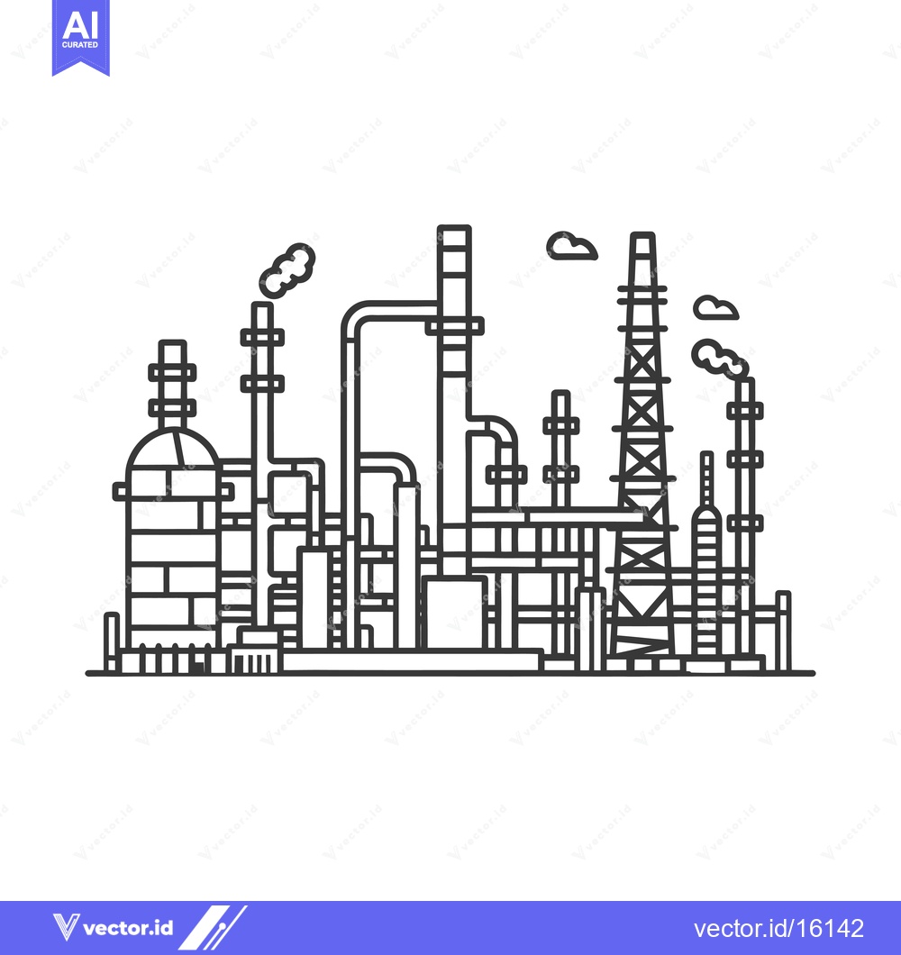 Premium Vector dari A Line Drawing of an Industrial Refinery Complex