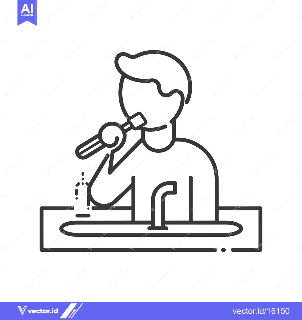 Premium Vector dari A line drawing of a person brushing their teeth in the bathroom