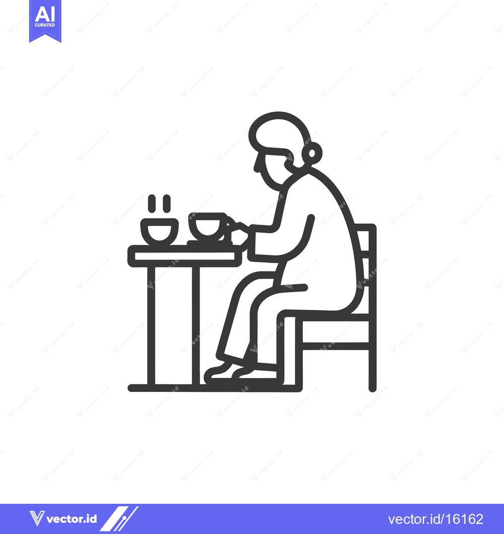 Premium Vector dari A Line Drawing of a Person Sitting at a Table Eating