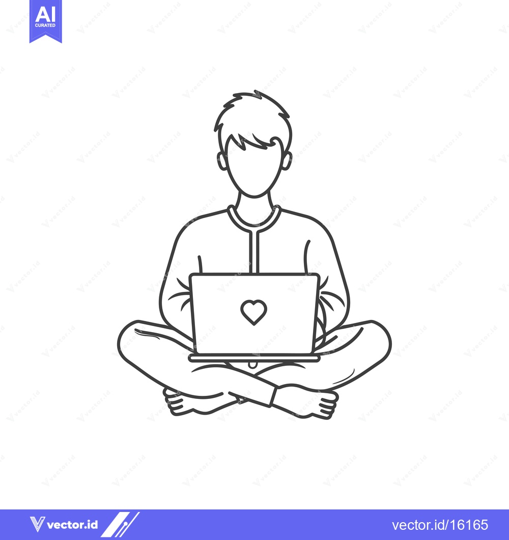 Premium Vector dari A Line Drawing of a Person Sitting with a Laptop with a Heart on the S