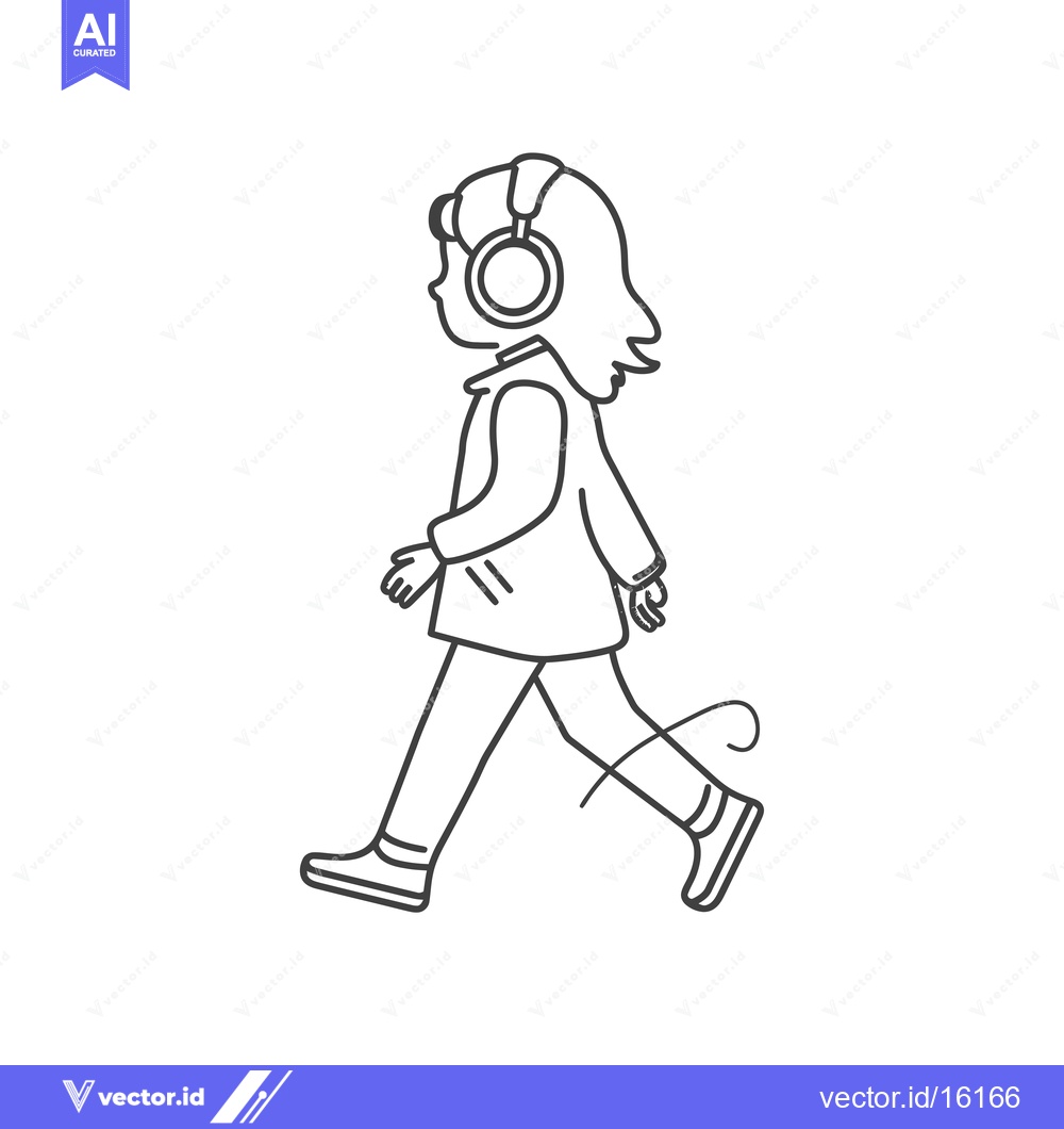 Premium Vector dari A line drawing of a person walking while wearing headphones