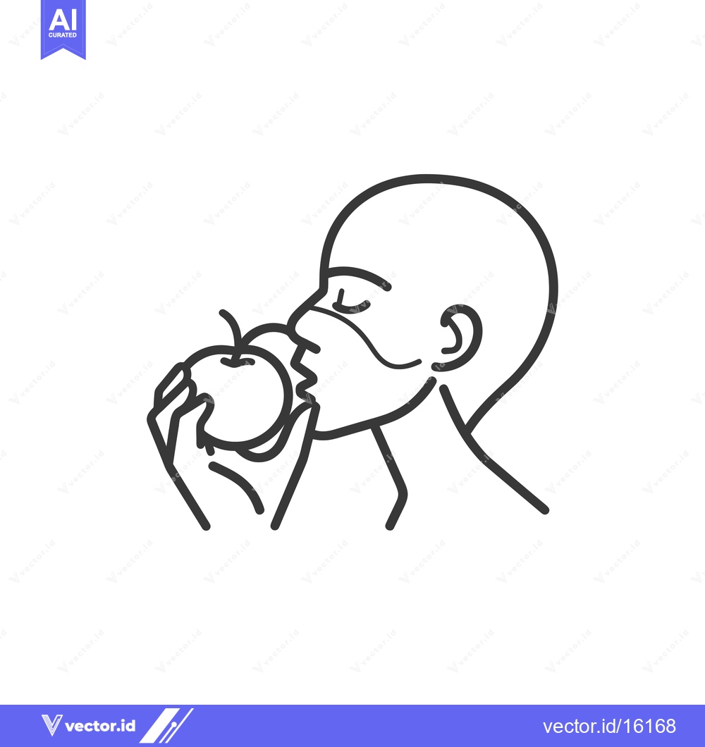 Premium Vector dari A line drawing of a person with a mask eating an apple