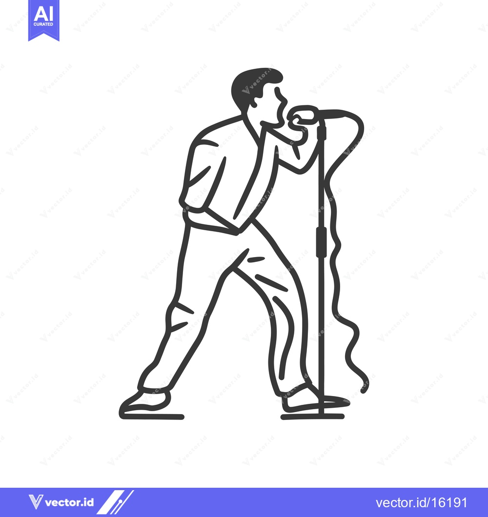 Premium Vector of A Line Drawing of a Singer Holding a Microphone