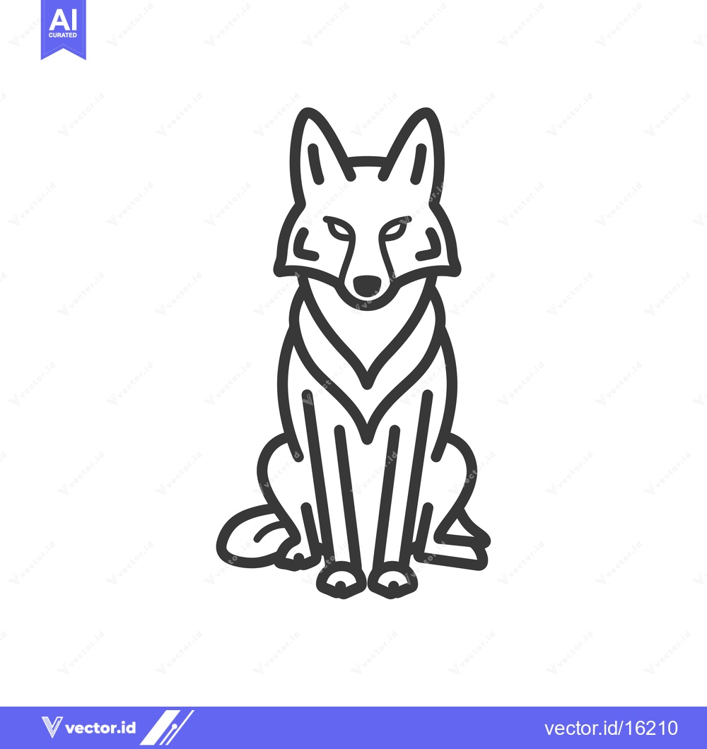 Premium Vector dari A Line Drawing of a Sitting Wolf with Pointed Ears
