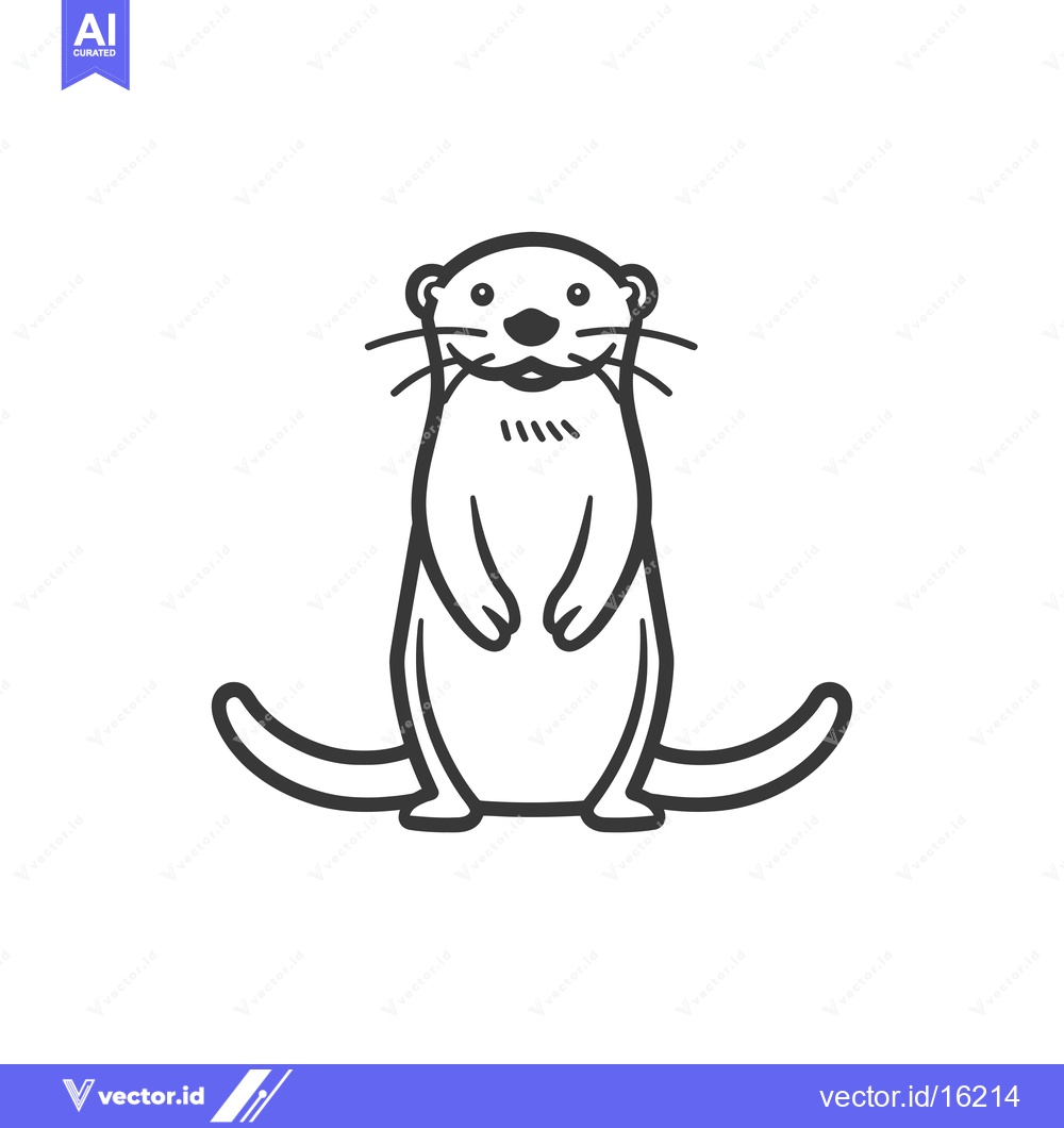 Premium Vector dari A Line Drawing of a Smiling Otter Standing on Its Hind Legs