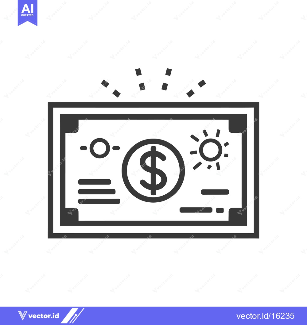 Premium Vector of A Line Drawing of a US Dollar Bill with a Dollar Sign and a Sun Symbol