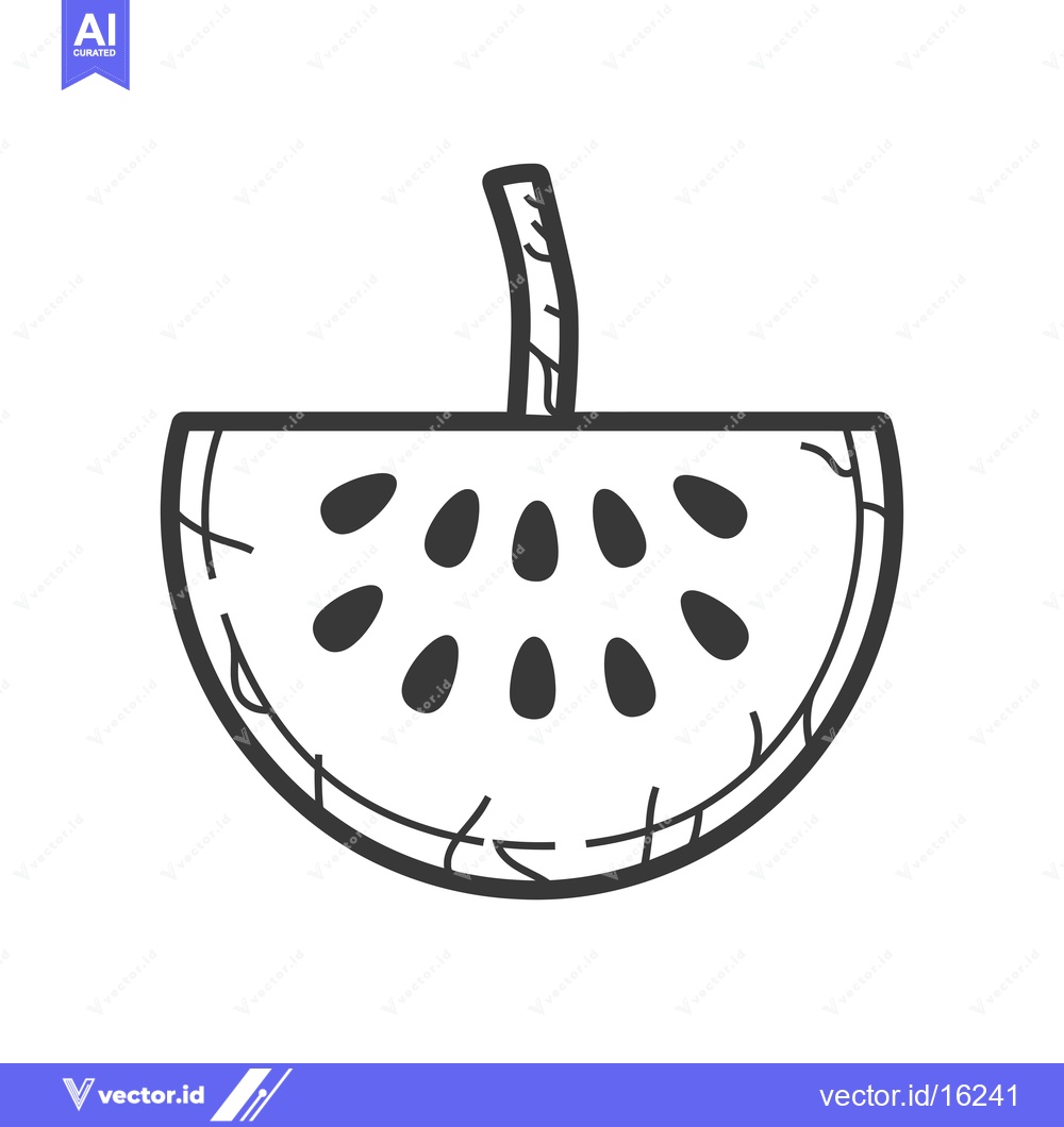 Premium Vector dari A Line Drawing of a Watermelon Slice with Seeds