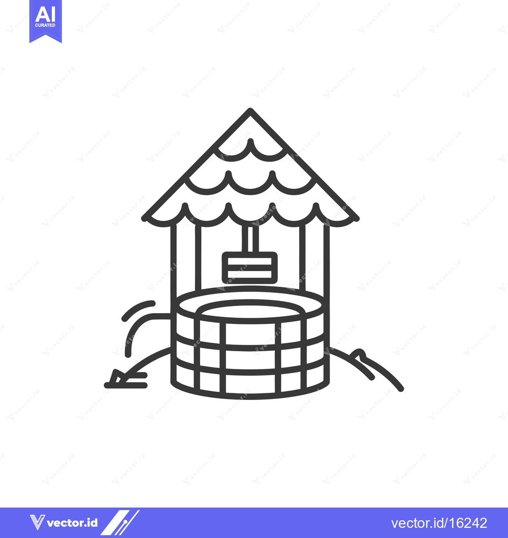Premium Vector of A Line Drawing of a Well with a Roof and Bucket