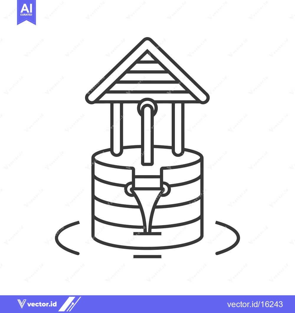 Premium Vector dari A Line Drawing of a Well with a Roof and Water Flowing from it