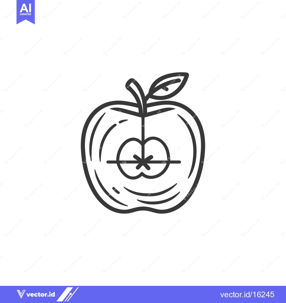 Premium Vector dari A Line Drawing of a Whole Apple with a Cross Through its Core