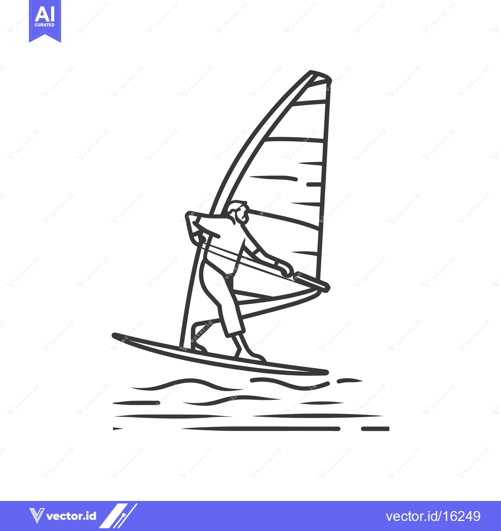 Premium Vector dari A Line Drawing of a Windsurfer Riding a Wave
