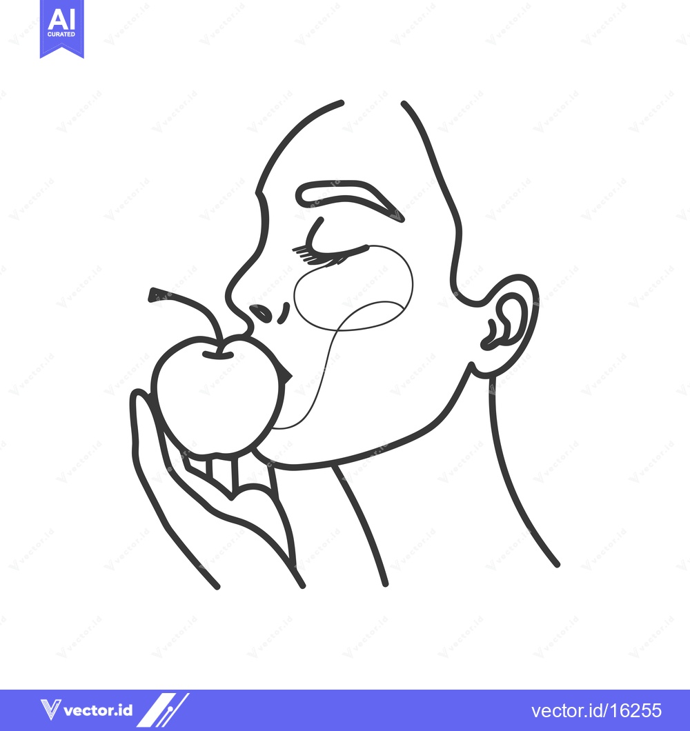 Premium Vector of A Line Drawing of a Woman's Face and Hand Holding an Apple