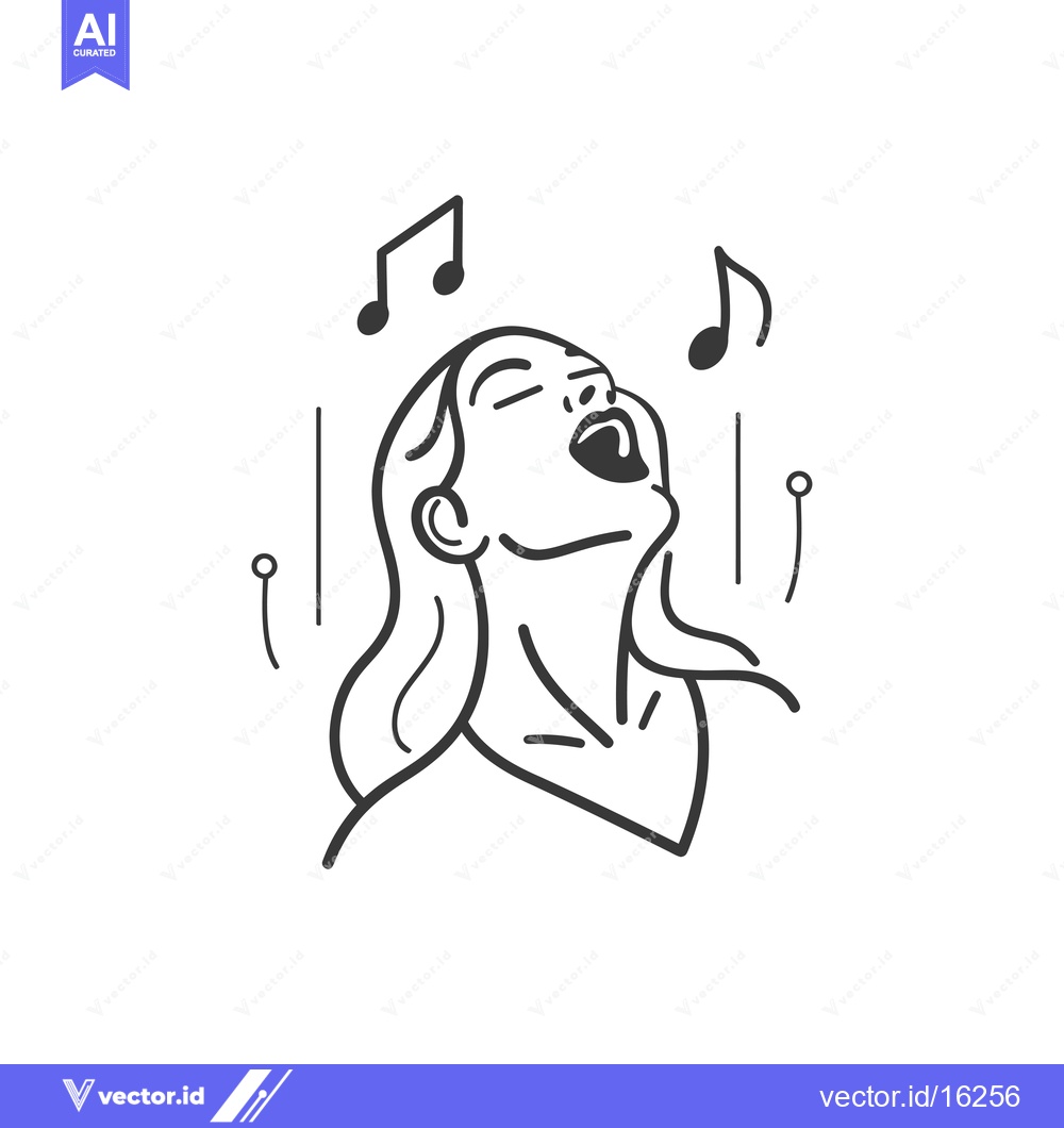 Premium Vector of A Line Drawing of a Woman Singing with Music Notes Above Her Head