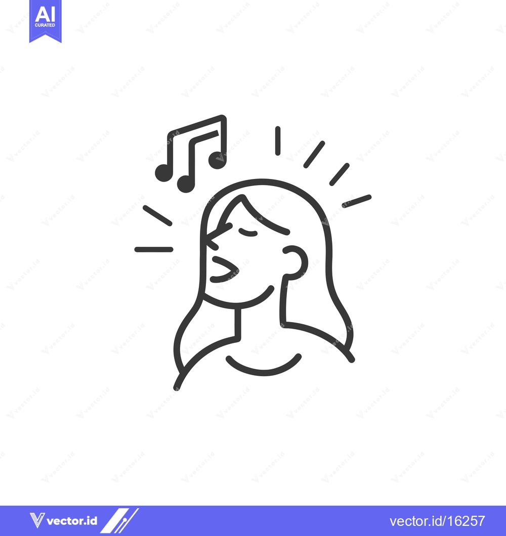 Premium Vector of A Line Drawing of a Woman Singing with Music Notes Above Her Head