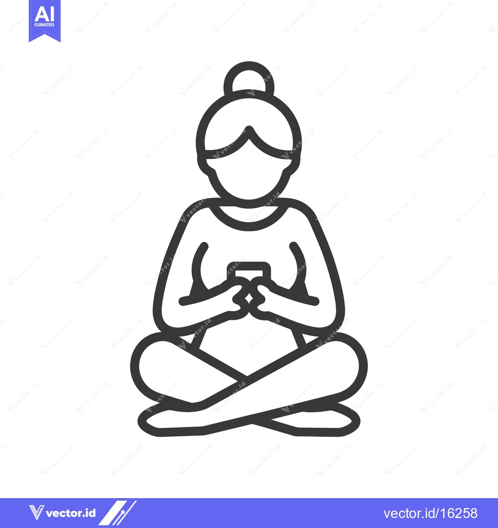 Premium Vector dari A line drawing of a woman sitting in a lotus position, holding a phone