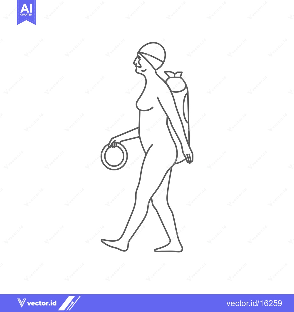 Premium Vector of A line drawing of a woman walking with a swimsuit and a floatie