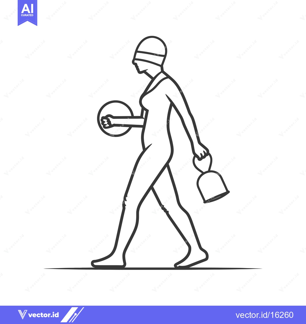 Premium Vector dari A line drawing of a woman wearing a swimsuit and carrying a beach ball