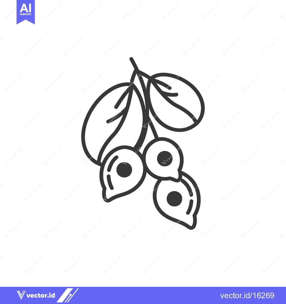 Premium Vector of A Line Drawing of Three Berries with Leaves on a Branch