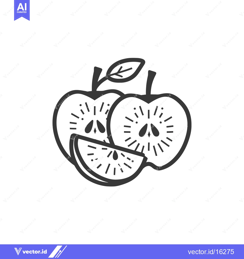 Premium Vector dari A Line Drawing of Two Whole Apples and a Slice of Apple