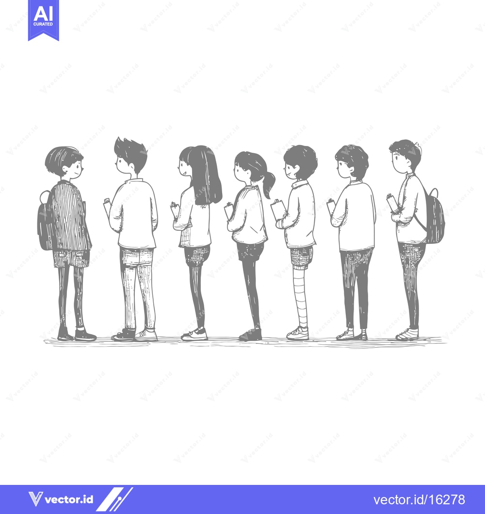 Premium Vector dari A Line of Students Waiting in a School Hallway