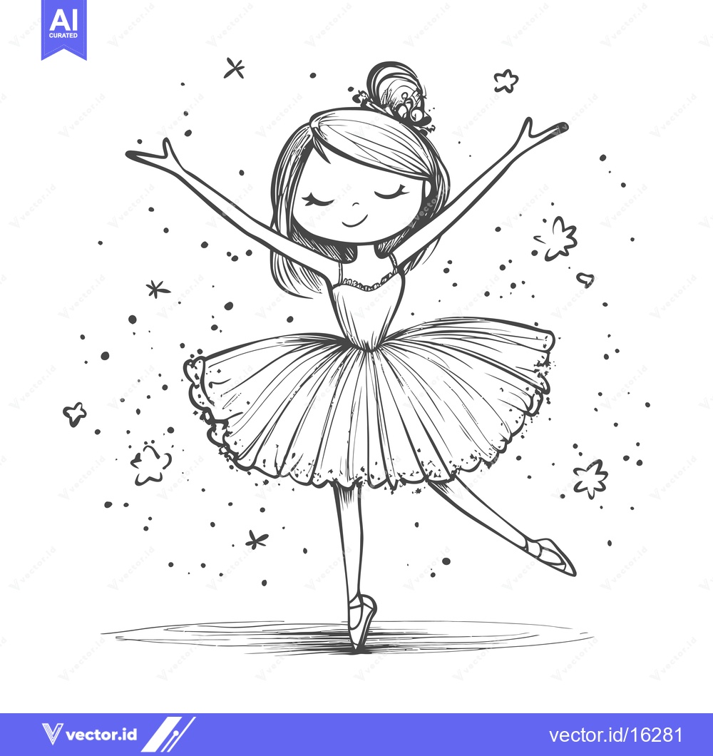 Premium Vector of A Little Ballerina Dancing with a Crown and Stars