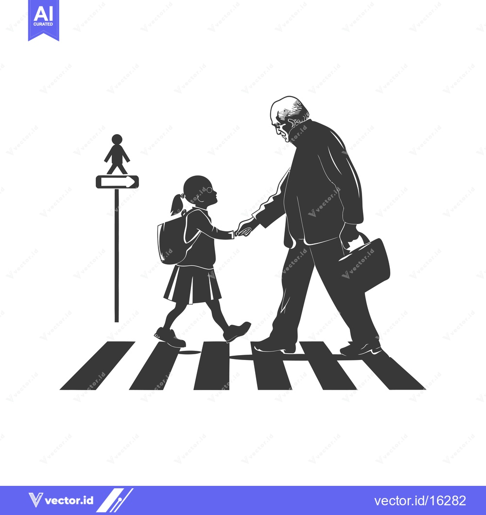 Premium Vector dari A Little Girl and An Elderly Man Crossing a Crosswalk