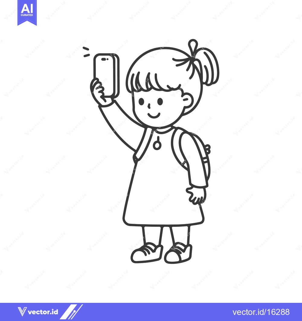 Premium Vector of A Little Girl Taking a Selfie with a Smartphone