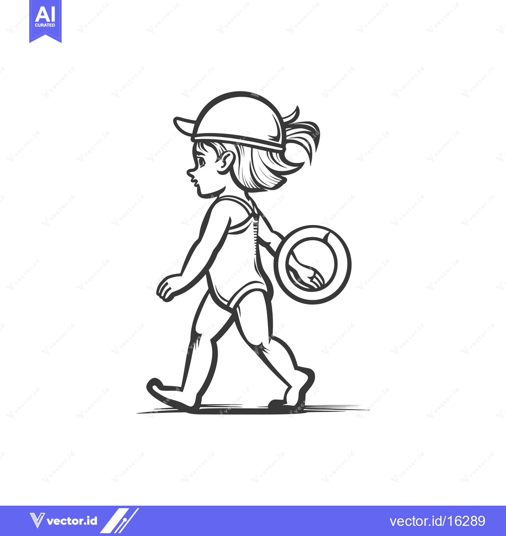 Premium Vector dari A Little Girl Walking with a Swim Ring