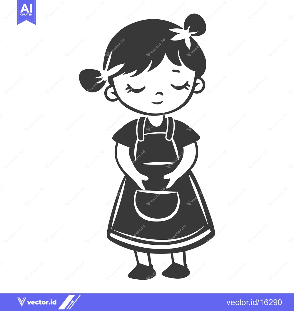 Premium Vector of A Little Girl Wearing an Apron with Her Hands in the Pocket