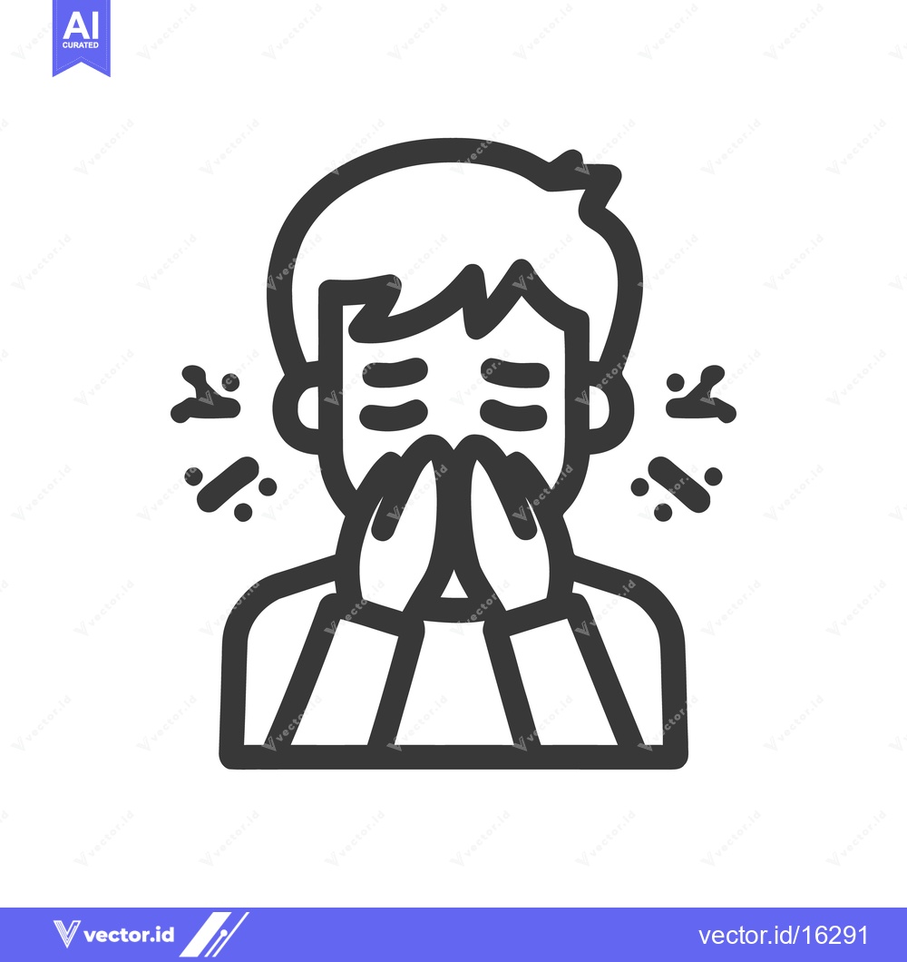 Premium Vector of Man Sneezing Icon: Cold, Flu, Allergy, Illness, Health, Disease, Vecto