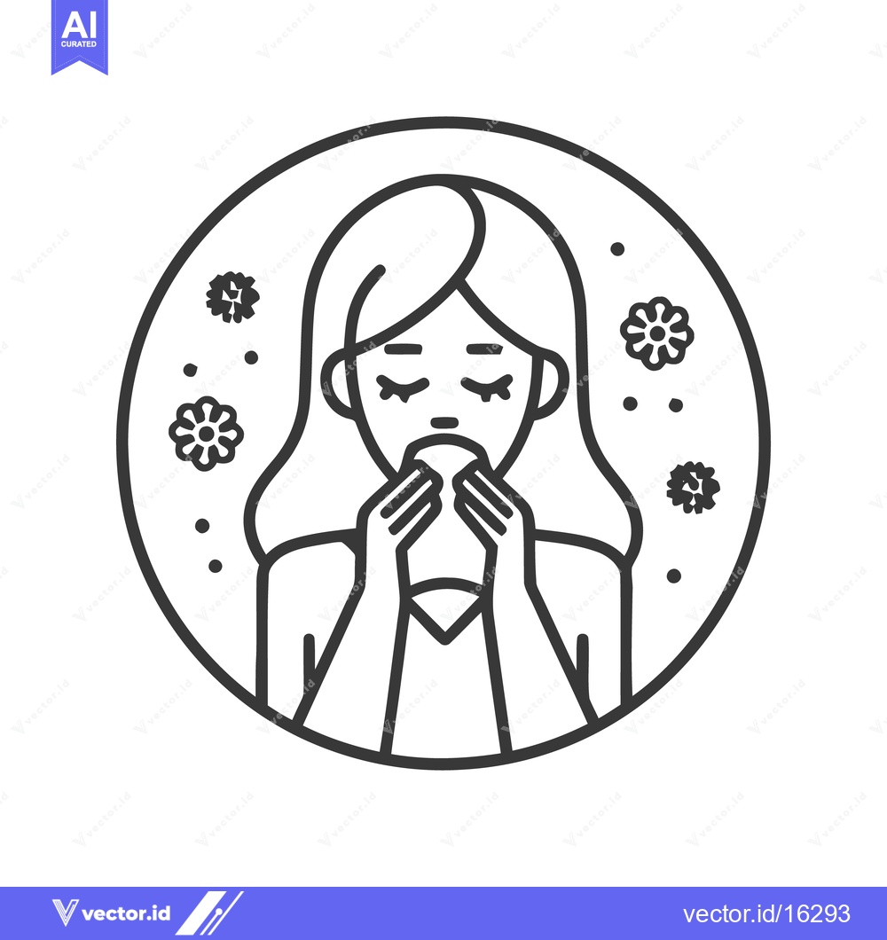 Premium Vector dari Minimalist Line Art: Woman with Allergies, Tissue, and Pollen