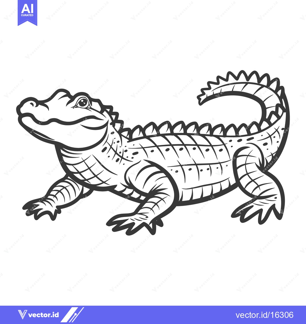 Premium Vector dari A detailed black and white illustration of a walking alligator