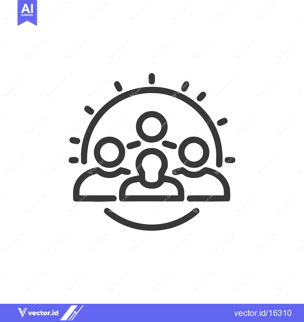 Premium Vector of Teamwork Icon: Collaborative Group with Leadership, Line Art Style