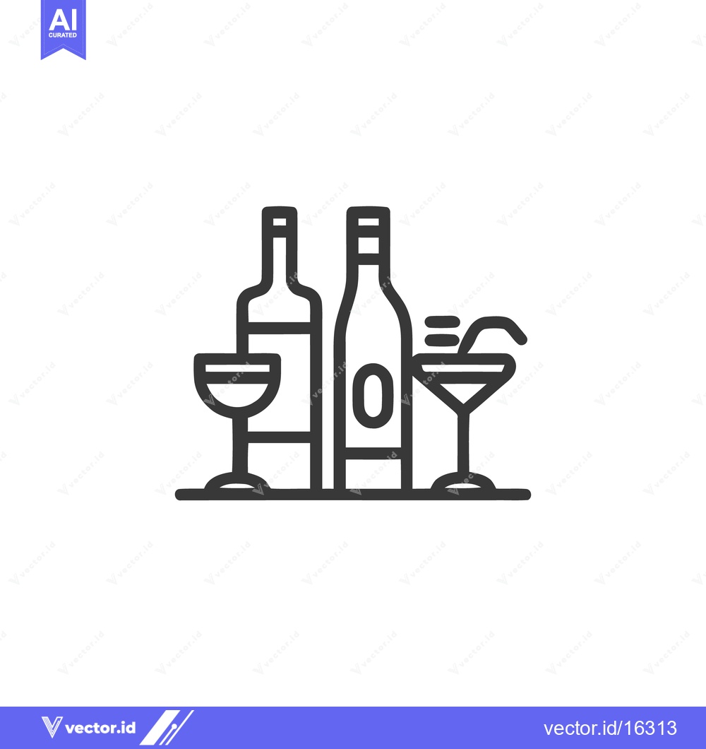 Premium Vector of Minimalist Line Art: Wine Bottles and Cocktail Glasses Icon