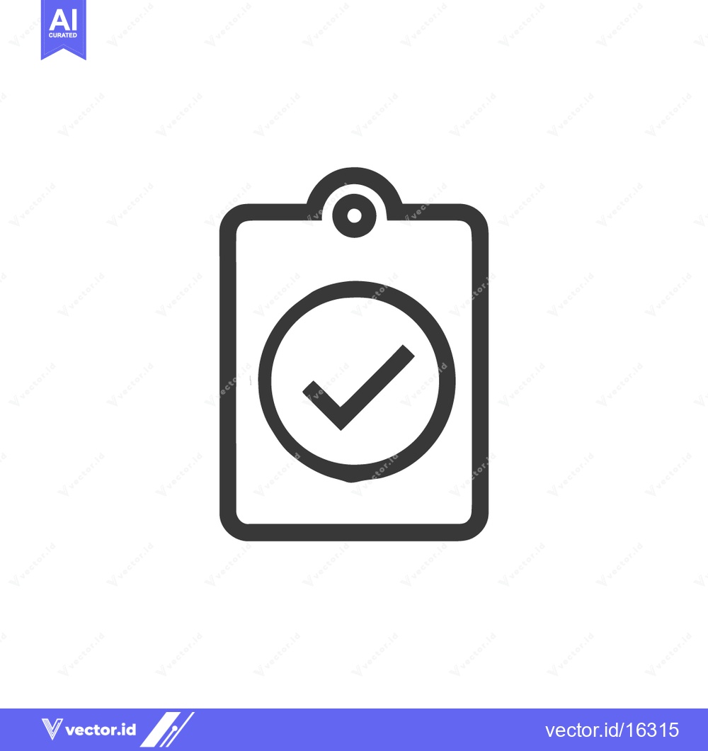 Premium Vector dari Minimalist Clipboard Icon with Check Mark, Dark Gray Outline