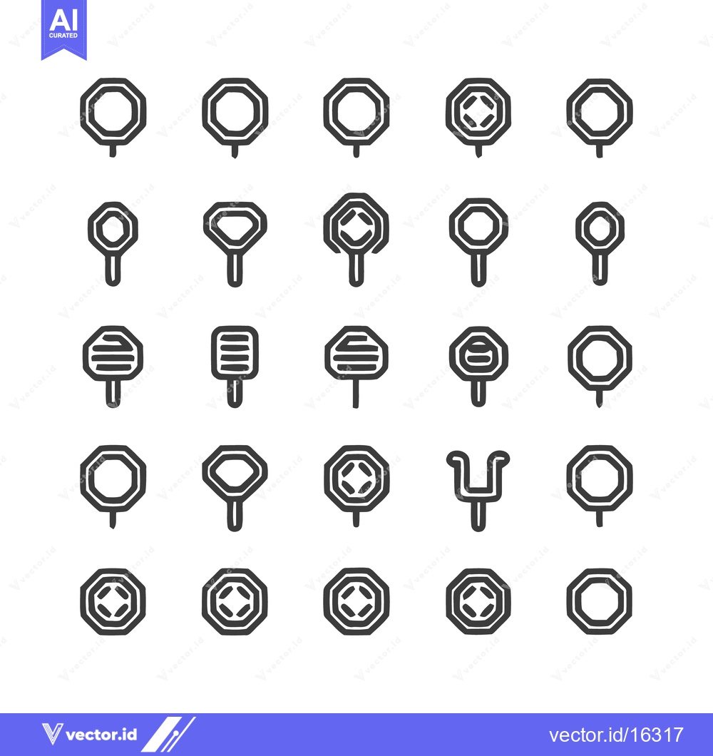 Premium Vector dari Diverse Stop Sign Icon Set: Minimalist Black and White Vector Graphics