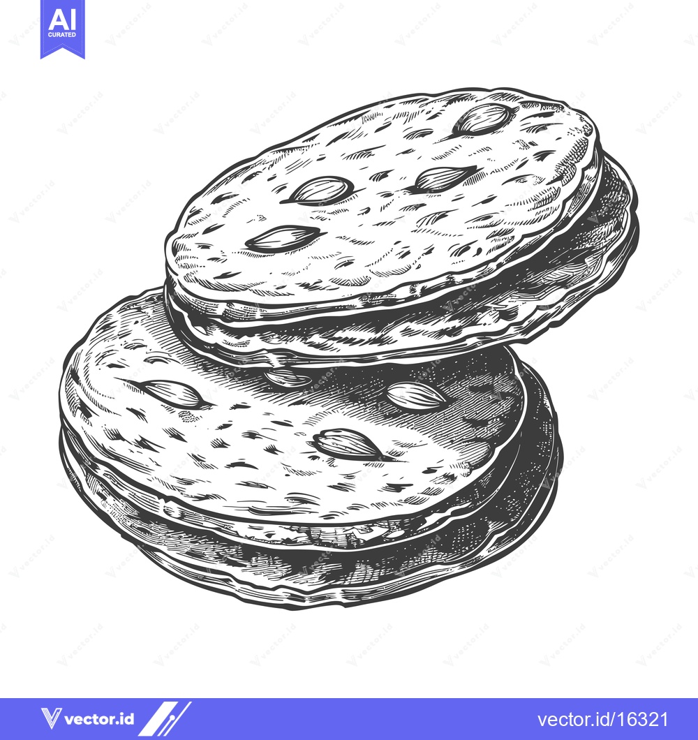 Premium Vector dari Two Almond Cookies Stacked Illustration