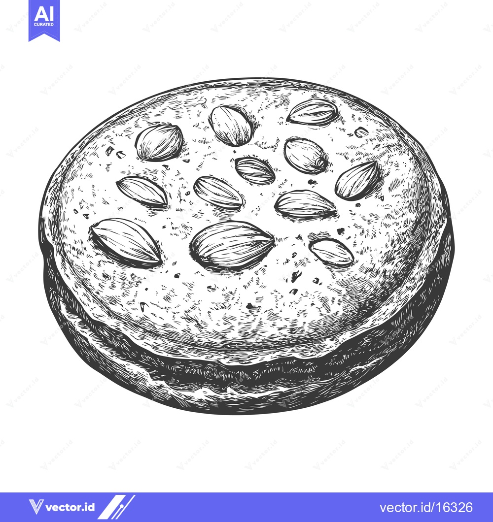 Premium Vector of Almond topped round pastry delicious baked treat
