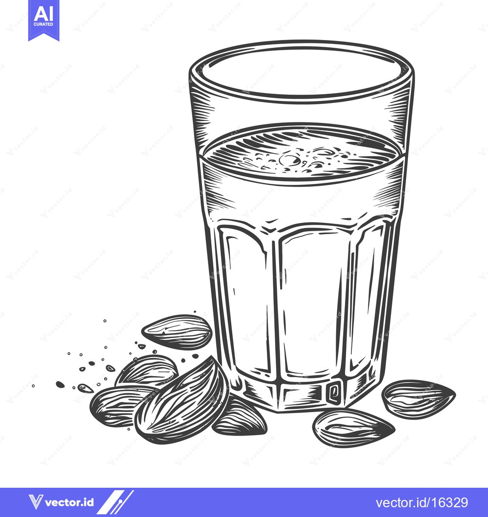 Premium Vector dari A Glass of Almond Milk with Almonds