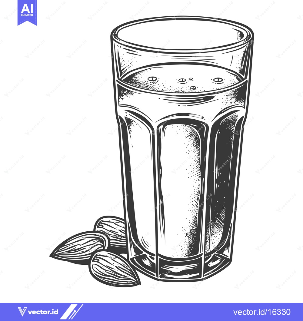 Premium Vector of A glass of almond milk with almonds nearby