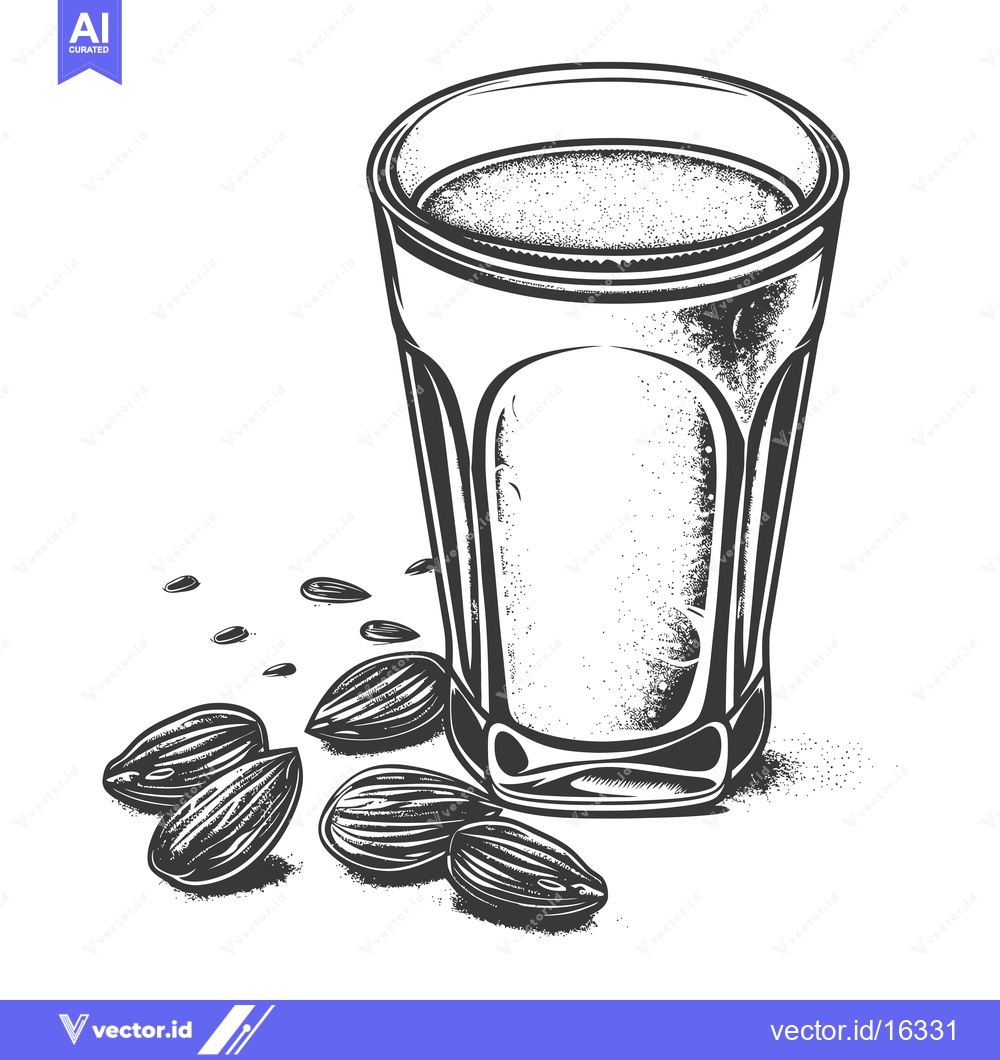 Premium Vector of A Glass of Almond Milk with Almonds Nearby