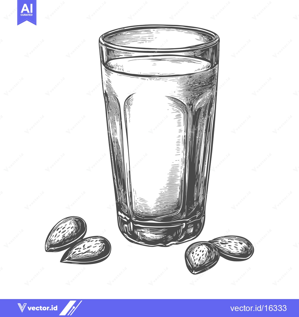 Premium Vector dari A Glass of Almond Milk with Almonds Nearby