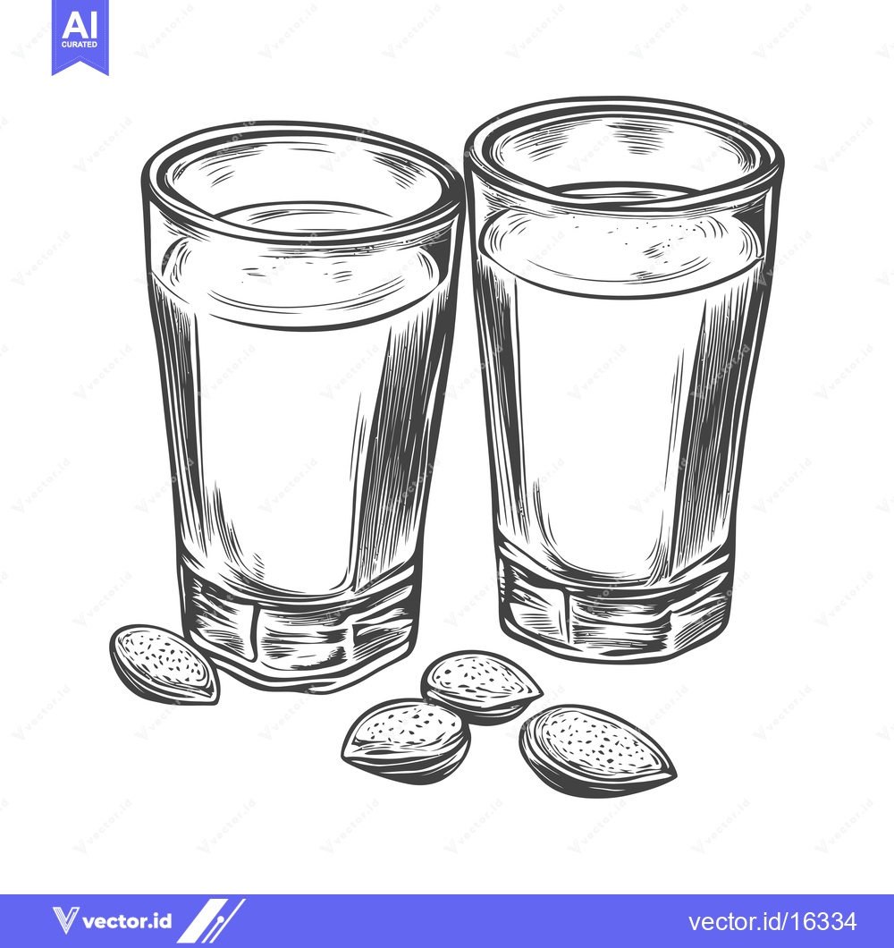 Premium Vector dari Two Glasses of Almond Milk with Almonds
