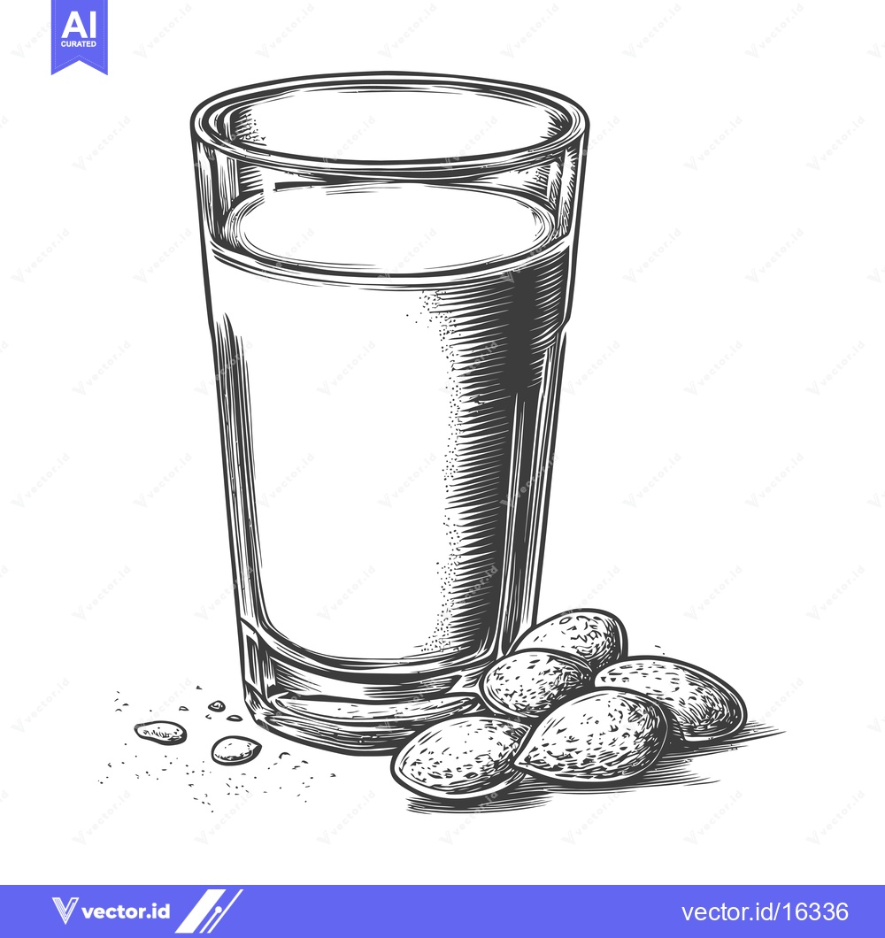 Premium Vector dari A Glass of Almond Milk with Almonds Beside It