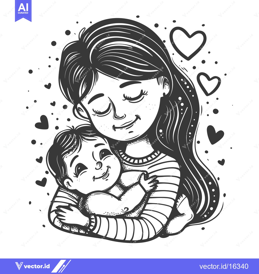 Premium Vector dari A Loving Mother Holding Her Infant Child Surrounded by Hearts